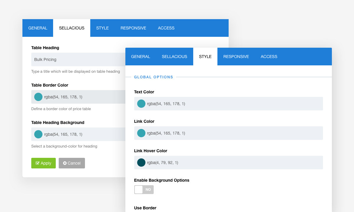 Sella Addons Options Sella Addons Options