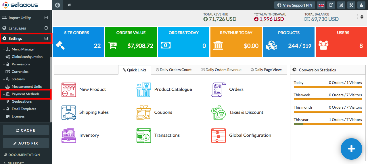 Sellacious admin panel